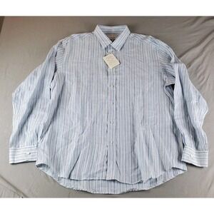 Mario Romano Shirt Mens XXL Blue Striped Linen Button Up Long Sleeve Italy New